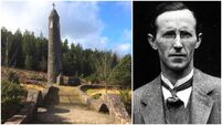 Four bronze wolfhounds guard monument commemorating events of a century ago