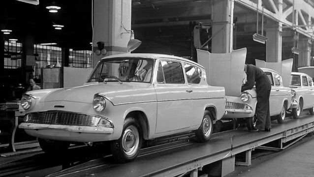 The first Anglias on the assembly line at the Ford factory on the Marina in Cork in 1959. From 'Ford boxes’ shipping crates to Fordsons soccer team, the car company inserted itself deeply into Cork's consciousness. Irish Examiner Archive <p class="contextmenu internal_Caption">The first Anglias on the assembly line at the Ford factory on the Marina in Cork in 1959. From 'Ford boxes’ shipping crates to Fordsons soccer team, the car company inserted itself deeply into Cork's consciousness. Irish Examiner Archive</p>