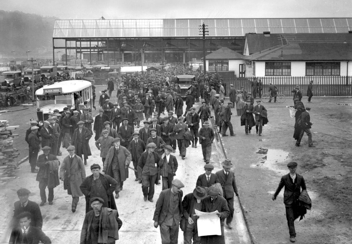 Workers leaving after their shift at the Ford factory on the Marina in Cork on Thursday, December 5, 1929. Irish Examiner Archive Workers leaving after their shift at the Ford factory on the Marina in Cork on Thursday, December 5, 1929. Irish Examiner Archive
