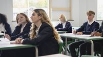 Male and female teenagers in secondary classroom
