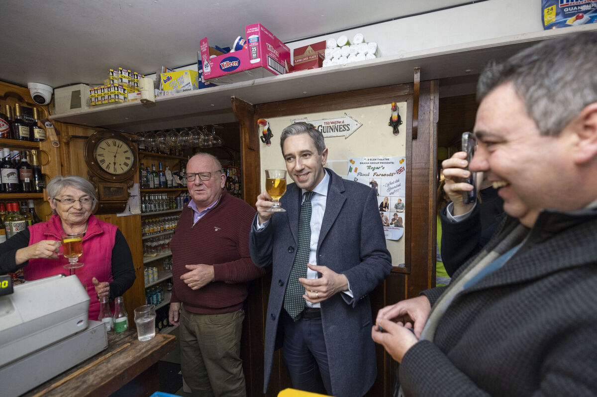 A photo issued by Fine Gael of Taoiseach Simon Harris canvassing in Kanturk, Co Cork, on Friday. Later that evening, RTÉ posted the clip of Mr Harris's controversial meeting with carer Charlotte Fallon. Picture: Fergal Phillips/PA A photo issued by Fine Gael of Taoiseach Simon Harris canvassing in Kanturk, Co Cork, on Friday. Later that evening, RTÉ posted the clip of Mr Harris's controversial meeting with carer Charlotte Fallon. Picture: Fergal Phillips/PA