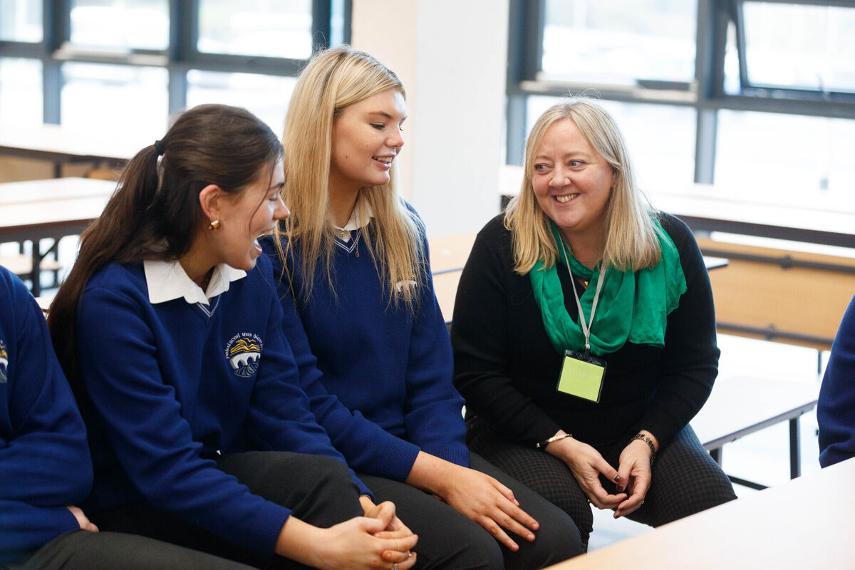 The Green Party's Róisín Garvey speaking with Ennistymon Community College students while canvassing in Co Clare earlier this week. Pictures: Eamon Ward The Green Party's Róisín Garvey speaking with Ennistymon Community College students while canvassing in Co Clare earlier this week. Pictures: Eamon Ward