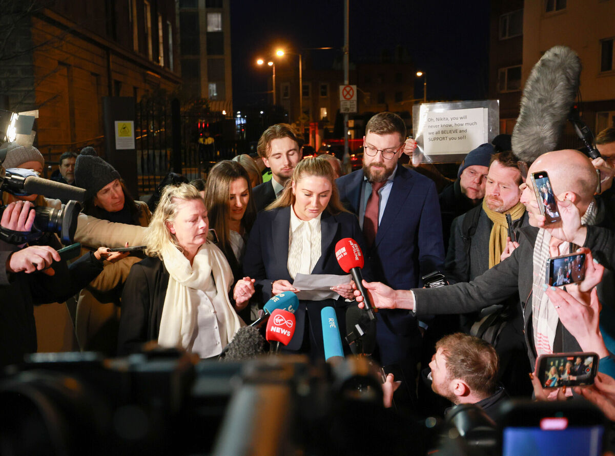 Nikita Hand, who accused Conor McGregor of raping her in a Dublin hotel in December 2018, speaks to the media after winning her civil case for damages against him. Picture: Eamonn Farrell / © RollingNews.ie Nikita Hand, who accused Conor McGregor of raping her in a Dublin hotel in December 2018, speaks to the media after winning her civil case for damages against him. Picture: Eamonn Farrell / © RollingNews.ie