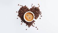 Cup of coffee Heart shape coffee beans