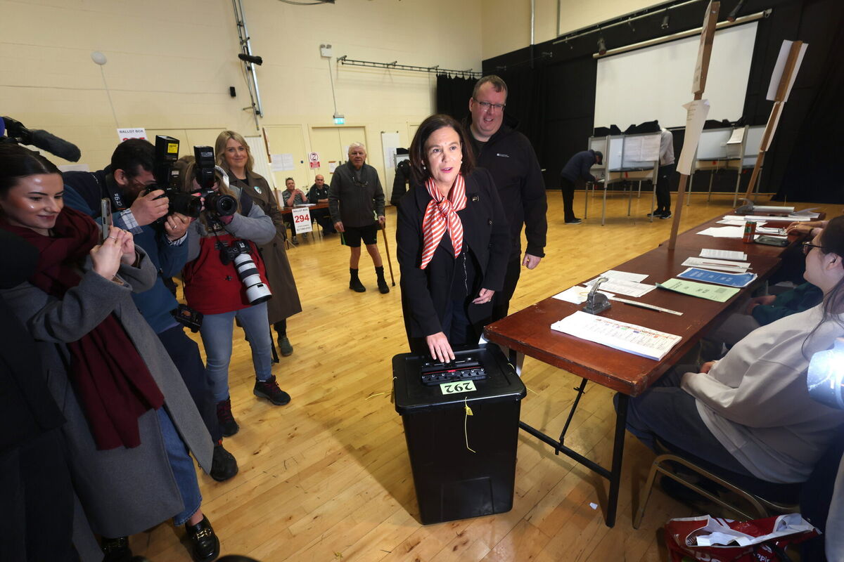 Sinn Féin leader Mary Lou McDonald casts her vote in the General Election at the Deaf Village in Cabra Dublin. Picture: Sam Boal/Collins Photos Sinn Féin leader Mary Lou McDonald casts her vote in the General Election at the Deaf Village in Cabra Dublin. Picture: Sam Boal/Collins Photos
