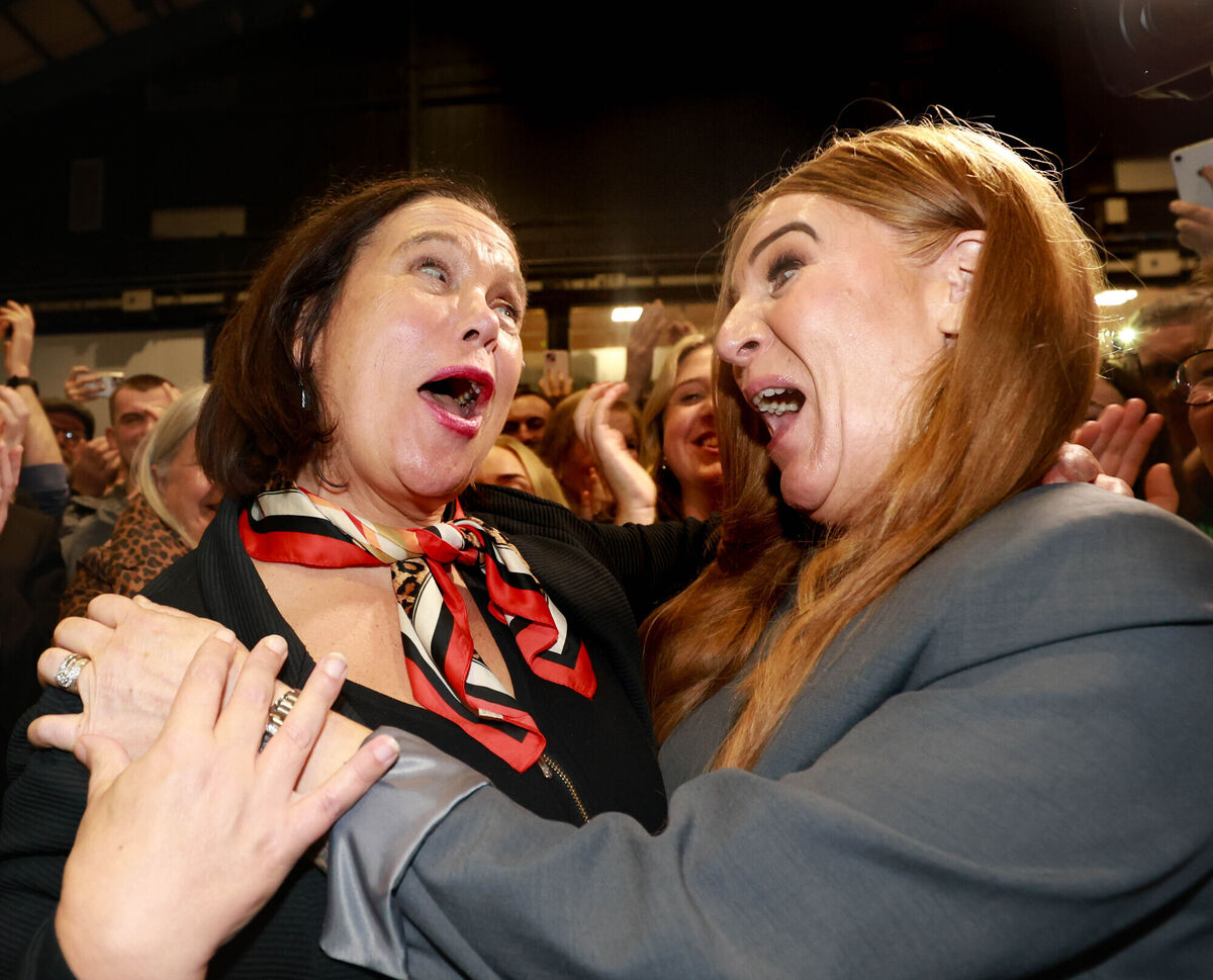 Sinn Fein Leader Mary Lou McDonald celebrates winning a seat with party colleague Cllr Janice Boylan at the RDS Count Centre in Dublin. Photograph: Leah Farrell / © RollingNews.ie Sinn Fein Leader Mary Lou McDonald celebrates winning a seat with party colleague Cllr Janice Boylan at the RDS Count Centre in Dublin. Photograph: Leah Farrell / © RollingNews.ie