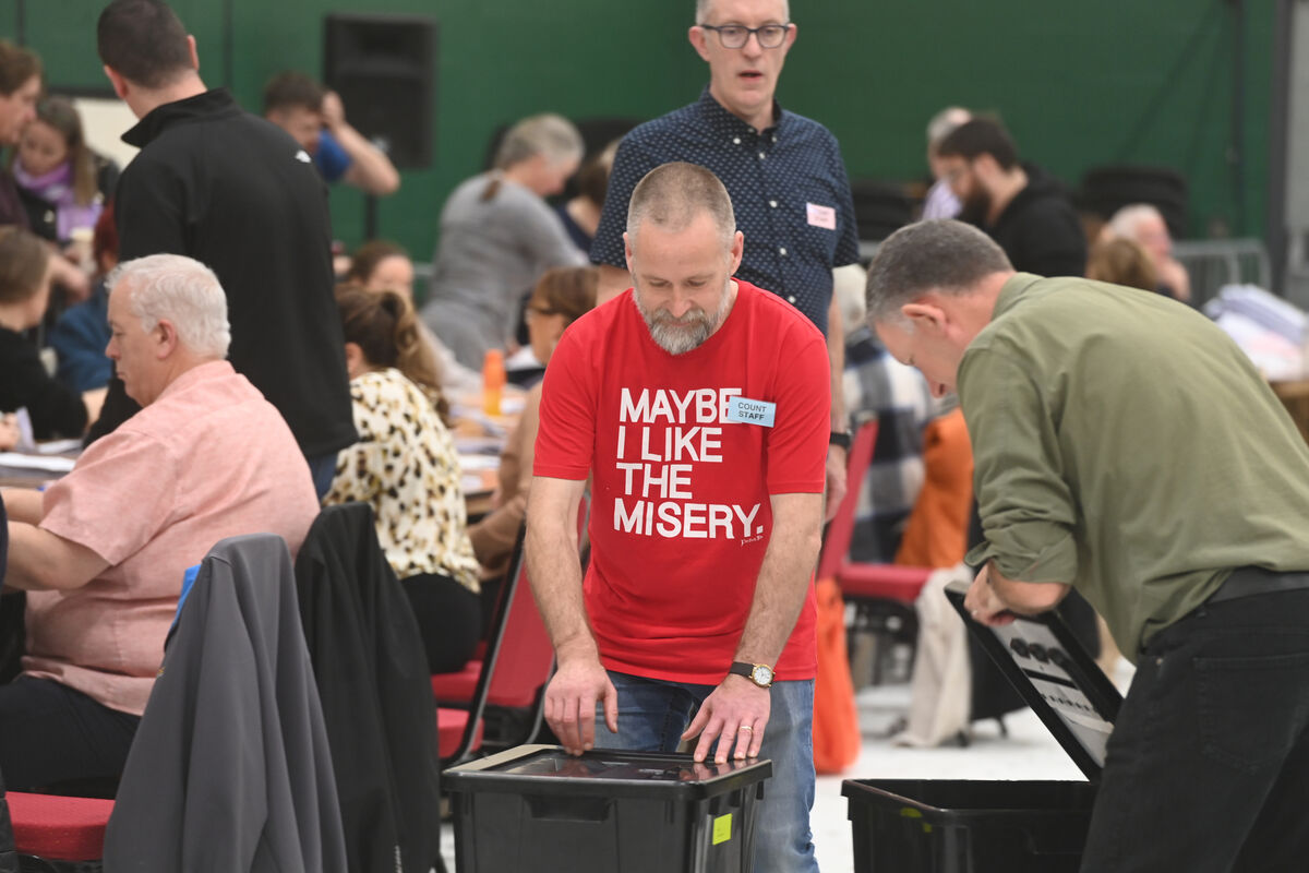 Cian O'Connor wearing a T-Shirt with the message 'Maybe I like the Misery' at the count centre in Nemo. Picture: Larry Cummins Cian O'Connor wearing a T-Shirt with the message 'Maybe I like the Misery' at the count centre in Nemo. Picture: Larry Cummins