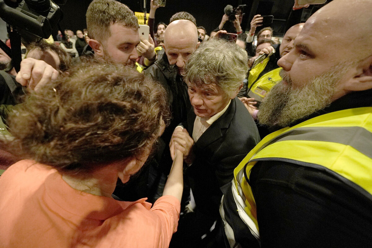 Gerry 'The Monk' Hutch congratulates Marie Sherlock (Labour) at the RDS Simmonscourt count centre after she won the final seat in Dublin Central. Picture: Brian Lawless/PA Gerry 'The Monk' Hutch congratulates Marie Sherlock (Labour) at the RDS Simmonscourt count centre after she won the final seat in Dublin Central. Picture: Brian Lawless/PA