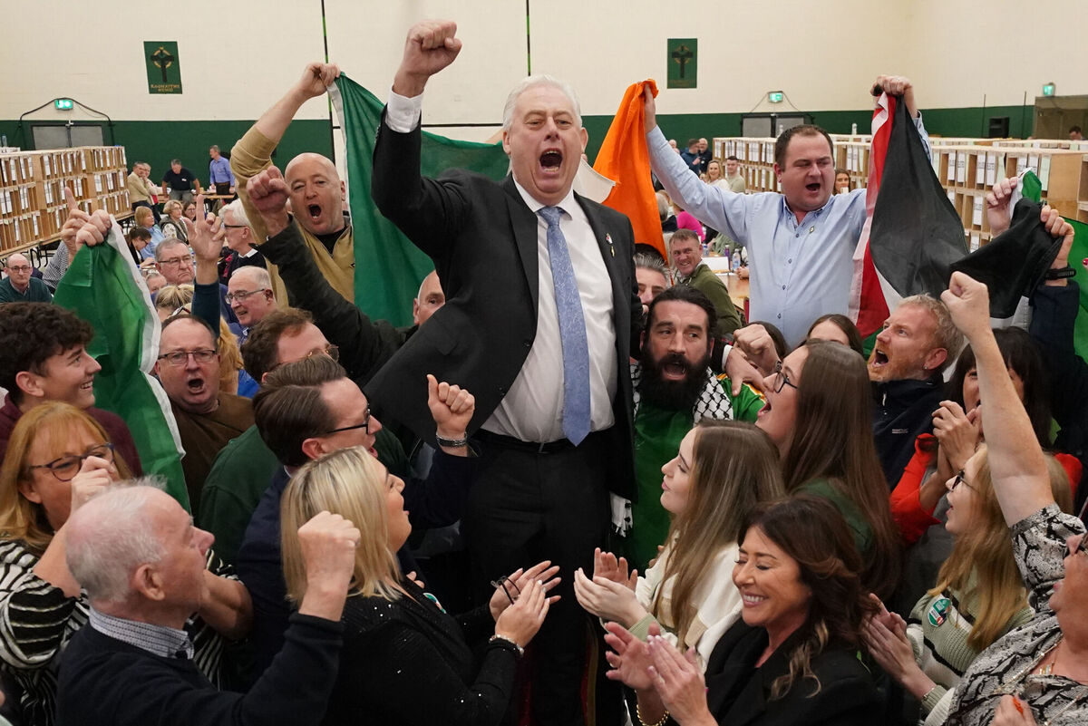 Sinn Féin's Thomas Gould celebrates his re-election for Cork North-Central. Picture: Jacob King/PA Wire Sinn Féin's Thomas Gould celebrates his re-election for Cork North-Central. Picture: Jacob King/PA Wire