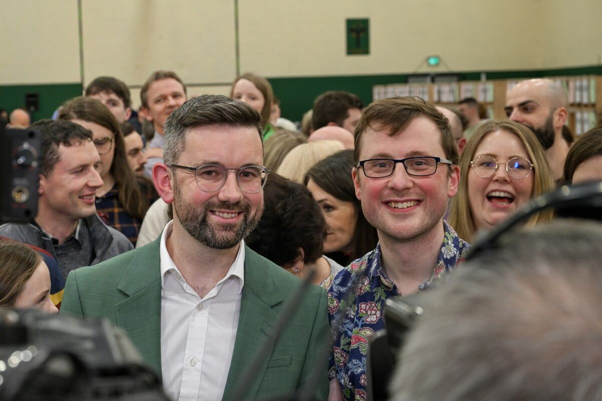 Pádraig Rice celebrates with his husband Aaron O’Sullivan as he takes the final seat in Cork South Central. Picture: Chani Anderson Pádraig Rice celebrates with his husband Aaron O’Sullivan as he takes the final seat in Cork South Central. Picture: Chani Anderson
