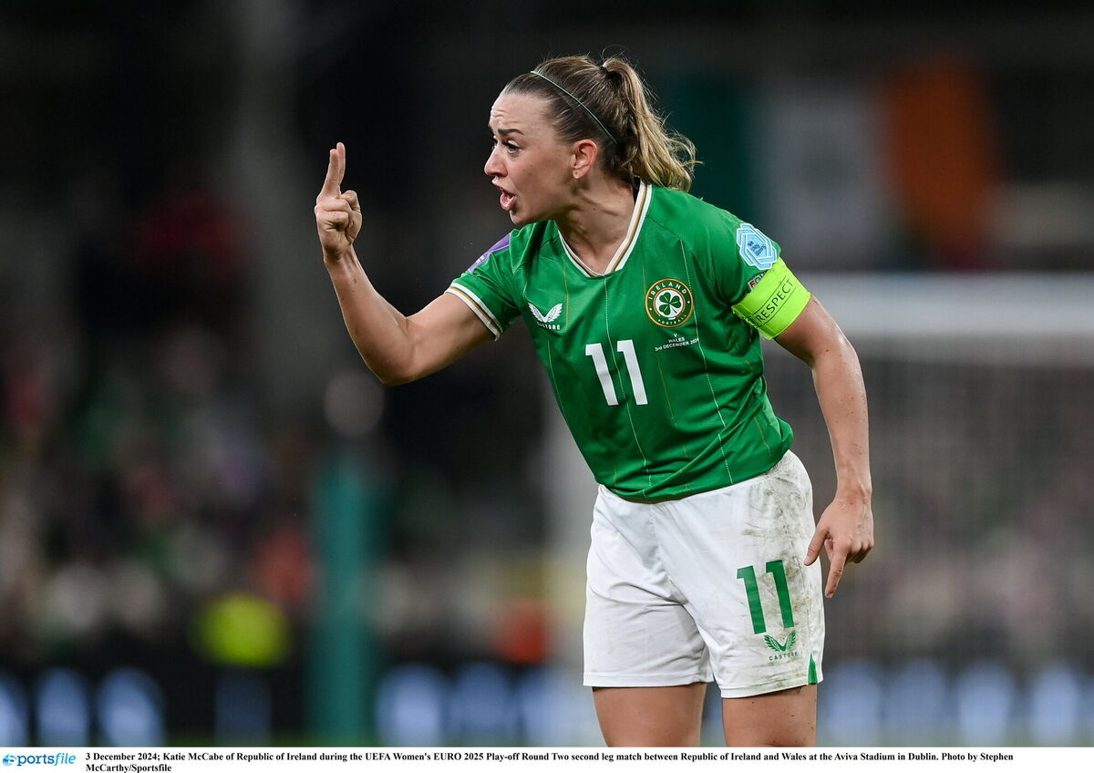 Katie McCabe seemed to be saying. "if they think we’re physical, I’ll give them physical". Pic: Stephen McCarthy/Sportsfile Katie McCabe seemed to be saying. "if they think we’re physical, I’ll give them physical". Pic: Stephen McCarthy/Sportsfile