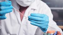 scientist works in a modern laboratory apply a drop of liquid to a glass slide for microscope in medical laboratory. Medical res
